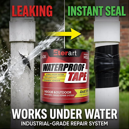 Waterproof Tape Black, Seal Repair for Roofs, Pool Liners & Pipes, 4"x10FT | Heavy Duty Rubberized Active Leaks, - All-Weather Emergency Patch Tool for Homeowners & Campers, Easy to Apply, Durable