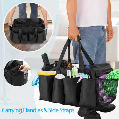 HODRANT Extra-Large Cleaning Caddy with Handles & Multi Pockets | Large Capacity Tote Bag for Cleaning Tools & Products Storage, Cleaner Organizer for Car, Home & Housekeeping Work, Gray