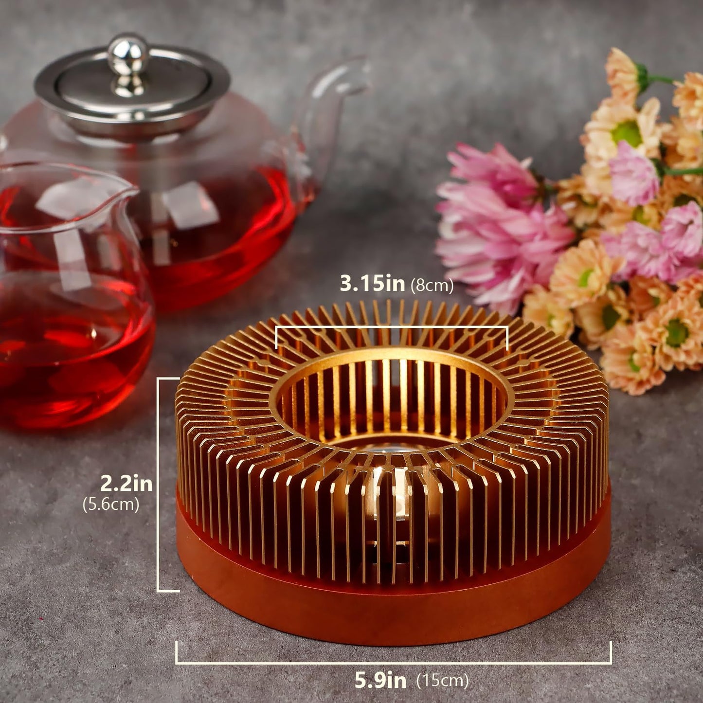 Teapot Warmer, Tea Warmer with Tealight Holder, Teapot Heater for Heating Tea, Coffee, Milk, Food, Aluminum Alloy, Rose Gold