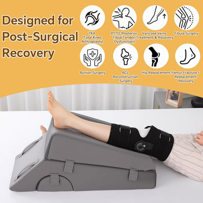 Leg Elevation Pillow for After Surgery, 5-Height Knee Replacement Recovery Pillow with Removable Pad for Knee Post-Surgery Recovery, Leg Surgery Equipment for Hip Ankle Pain Relief