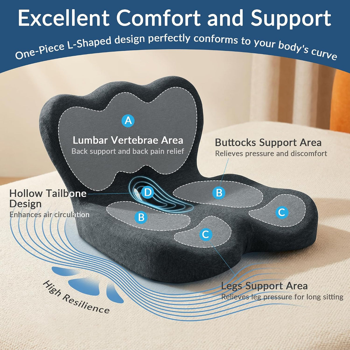 Exclusivo Mezcla Memory Foam Seat Cushion, Grey