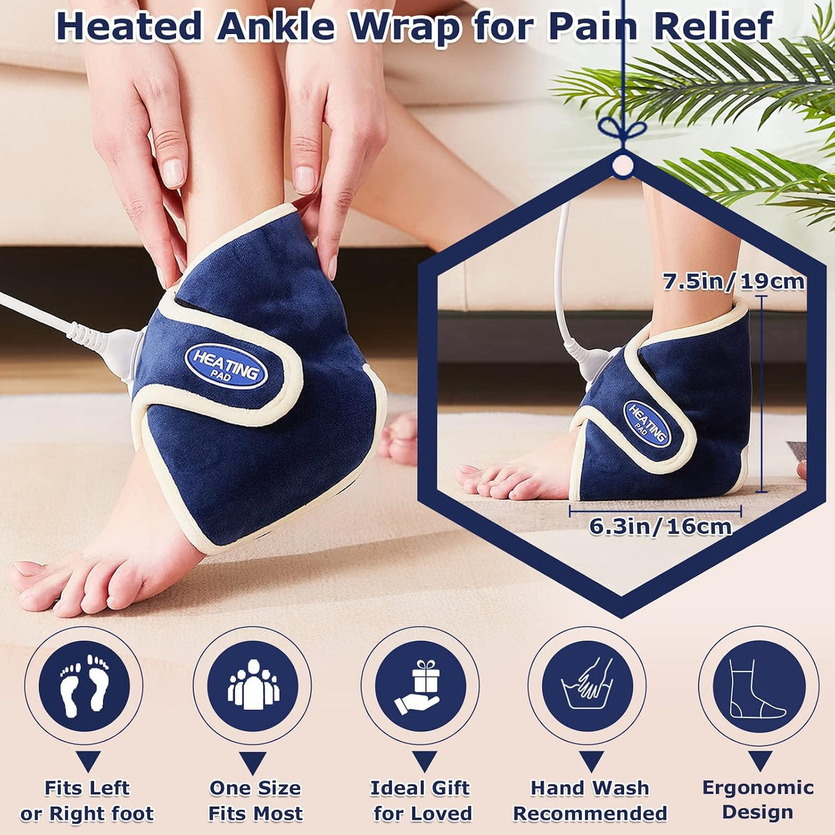 CAMECO 1 Pack Foot Ankle Heating Pad for Neuropathy Pain Relief, 86℉-158℉ Electric Heated Foot Warmer for Achilles Tendinitis & Plantar Fasciitis, Under Desk Heat Therapy Wrap Booties for Women Men