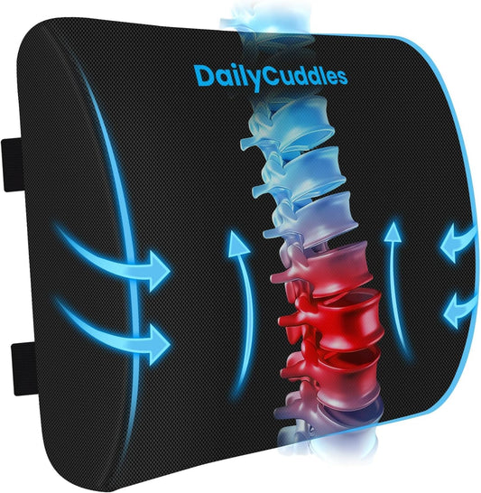 Lumbar Support Pillow, Ergonomic Back Cushion for Office Chair, Black/Large