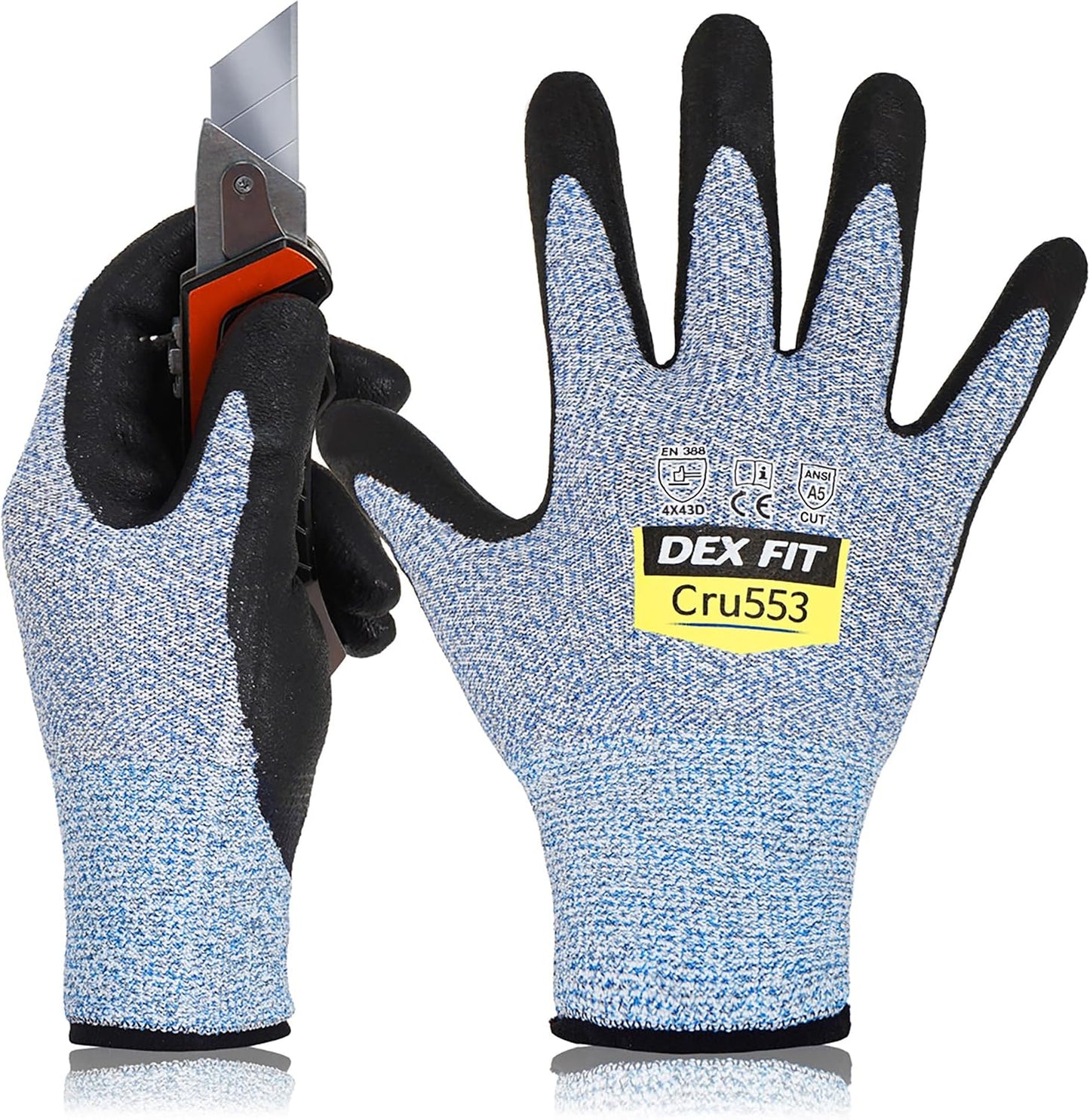 DEX FIT Level 5 Cut Resistant Gloves Cru553, 3D-Comfort Fit, Firm Grip, Thin & Lightweight, Touch-Screen Compatible, Durable, Breathable & Cool, Machine Washable; Grey L (9) 1 Pair