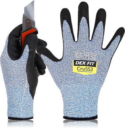 DEX FIT Level 5 Cut Resistant Gloves Cru553, 3D-Comfort Fit, Firm Grip, Thin & Lightweight, Touch-Screen Compatible, Durable, Breathable & Cool, Machine Washable; Grey L (9) 1 Pair