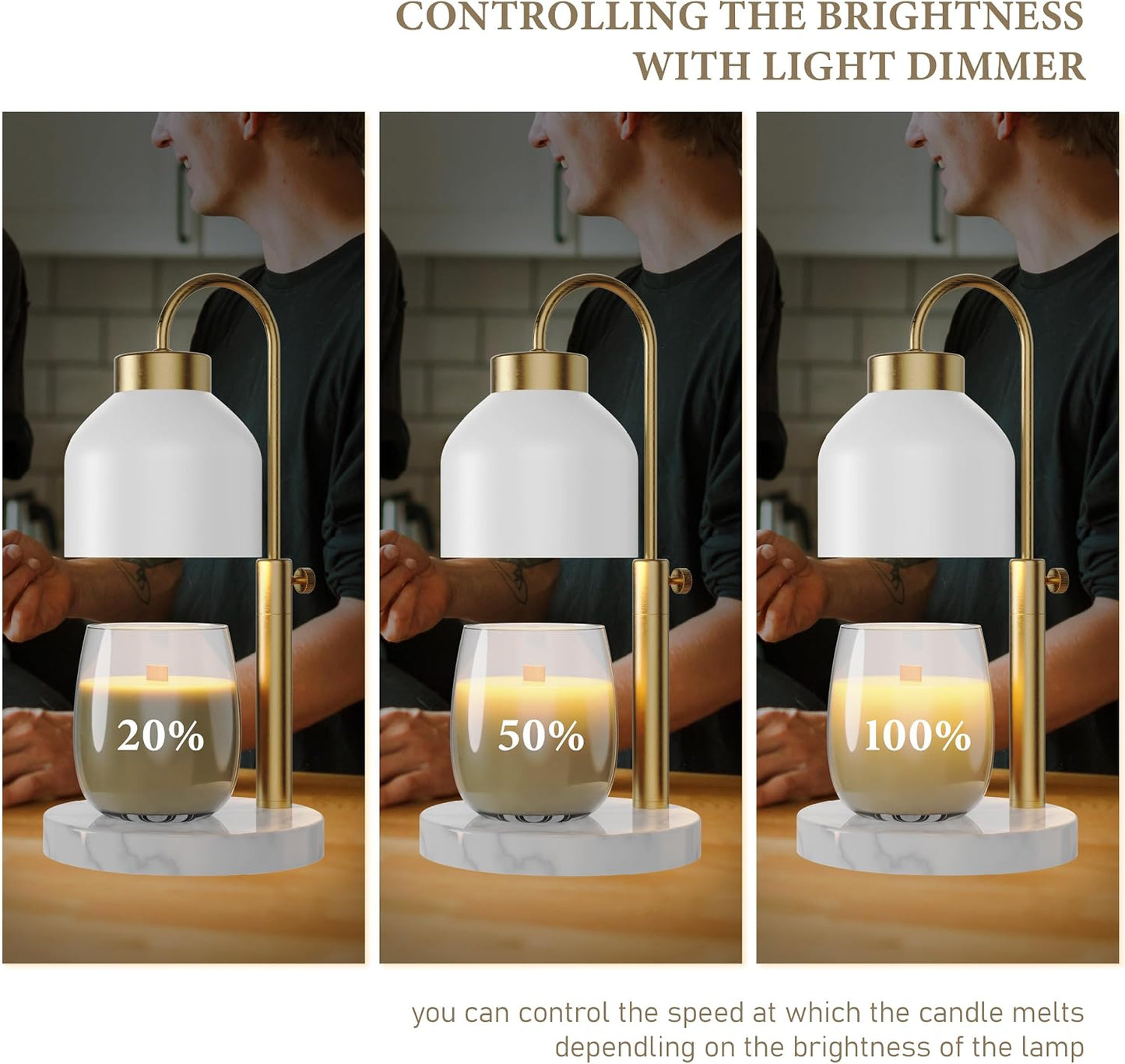 AIKUT Candle Warmer Lamp, with 2 Bulbs,Timer & Dimmer,Compatible with Large Yankee Candle Jars,3 Wick Candles,Height Adjustable Electric Top Melter,110-120v, (Black Marble)