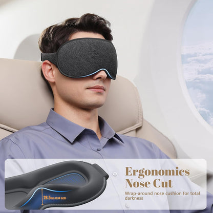 Sleep Mask for Men Women - 100% Blackout Eye Masks for Sleep, Zero Pressure 3D Sleeping Mask, Adjustable Light Blocking Eye Cover Blindfold for Travel, Nap, Night Work, Office - Black