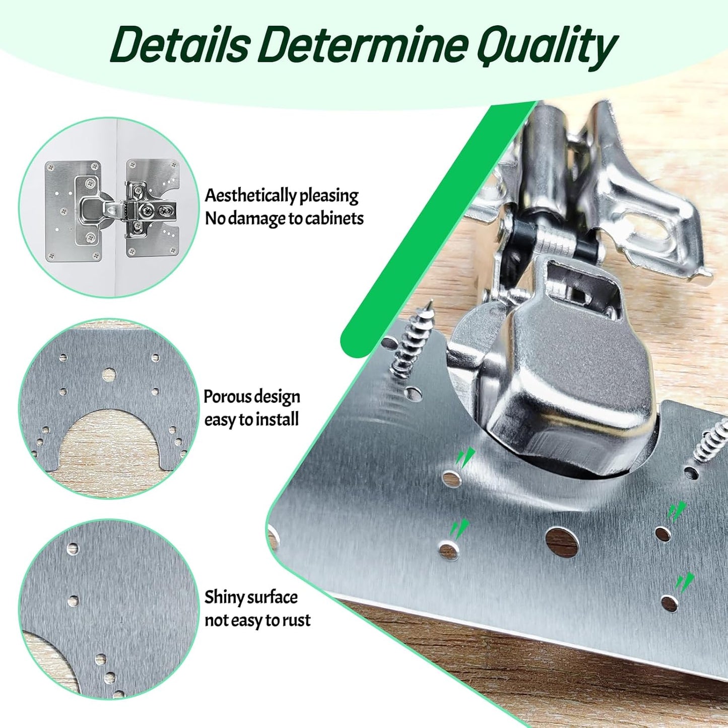 2 Pcs Cabinet Door Hinges, Cabinet Hinge Repair Plate Kit Fix Loose Sagging Cabinet Doors,Hinge Repair Plates for All Home Cabinets,Door Repair Kit Include(4 Repair Panels+2 Hinges+26 Screws) (1)