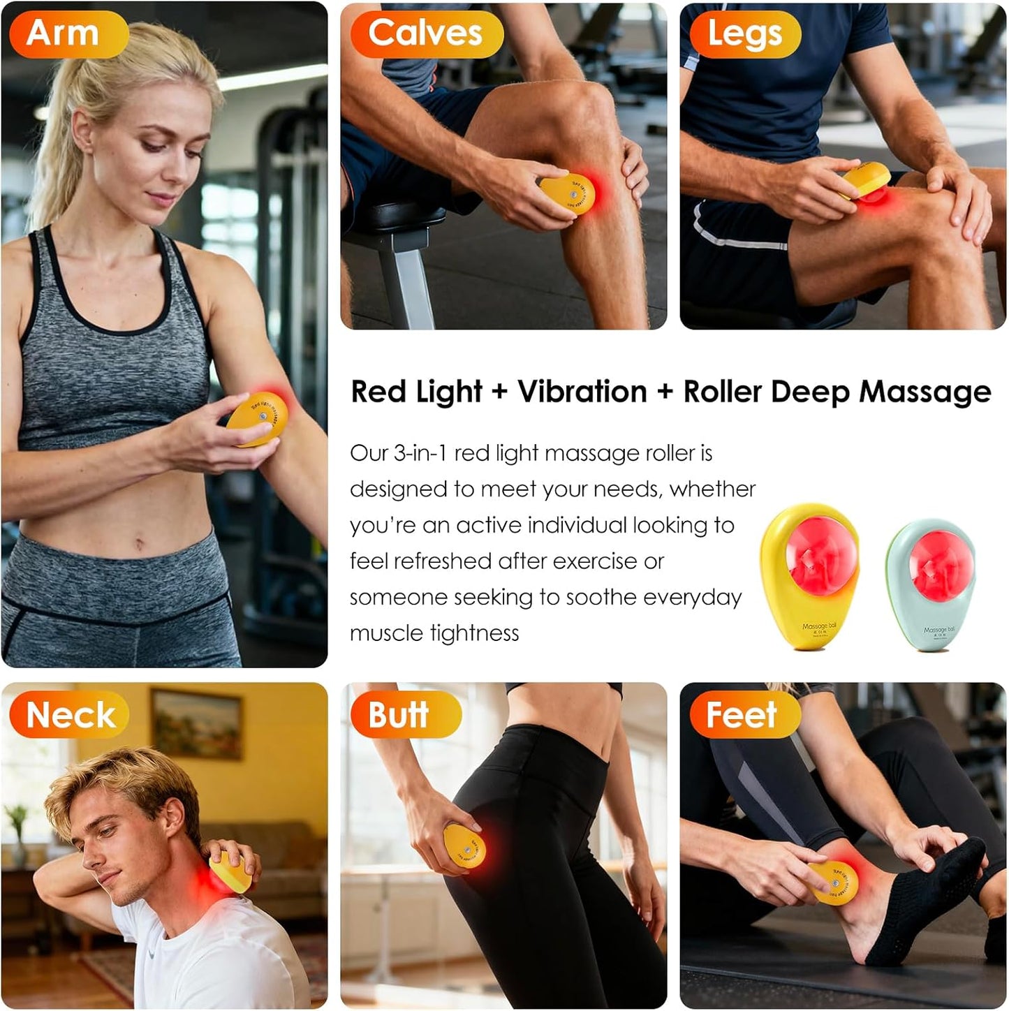 Red Light Vibrating Massage Ball - Handheld Trigger Point Tool for Deep Tissue Massage and Myofascial Release, Portable Massager for All Over the Body (Avocado)