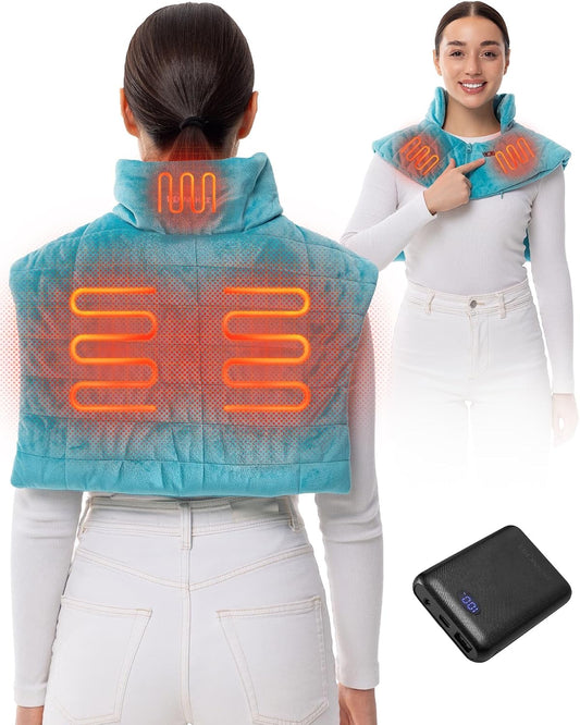 HENNCHEE Heating Pad for Neck and Shoulders Pain Relief, 10000mAh Battery Wireless Neck Warmer Back Heated Pad