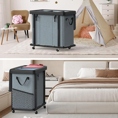 Laundry Hamper with Wheels,150L Leather Patchwork Clothes Hamper Black | Rolling Laundry Basket with Sturdy Metal Frame, Removable Washable Bag,Tall Clothes Sorter for Bedroom, Laundry Room, Dorm