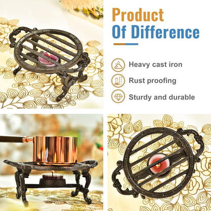 Sungmor Cast Iron Teapot Warmer - Rustic Design with Tealight Holder | Heavy Duty & Decorative Candle Holder Stands for Heat Food Coffee Milk or Tea