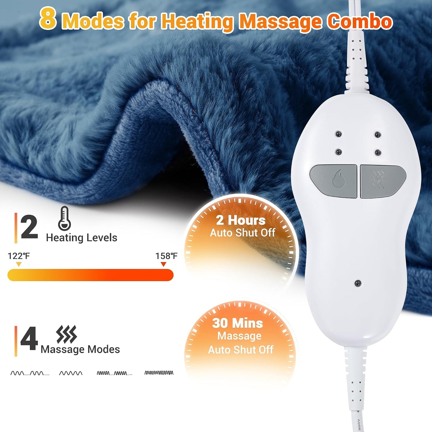 Massaging Heating Pad for Neck and Shoulders and Back Pain Relief | 24 x 35" Large Electric Heating Pad with 4 Vibration Motors, 2 Heat Levels, 4 Massage Modes, Auto Shut-Off, Wearable Design