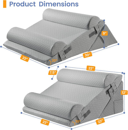 Sasttie Adjustable Wedge Pillow Set for After Surgery, Dark Grey & White | Bed Wedge Pillow Headboard with Memory Foam Neck Cushion, for Acid Reflux, Sleeping, Neck & Back Support