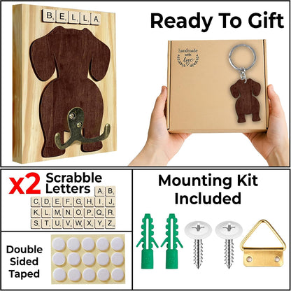 Dog Leash Holder Wall Mount, Pet Harness Hanger with Scrabble Letters, Dog Collar Organizer for Entryway, Memorial Cat Leash Holder for Wall, Pet Loss Gifts, Keepsake, Home Decor PF212-NAT