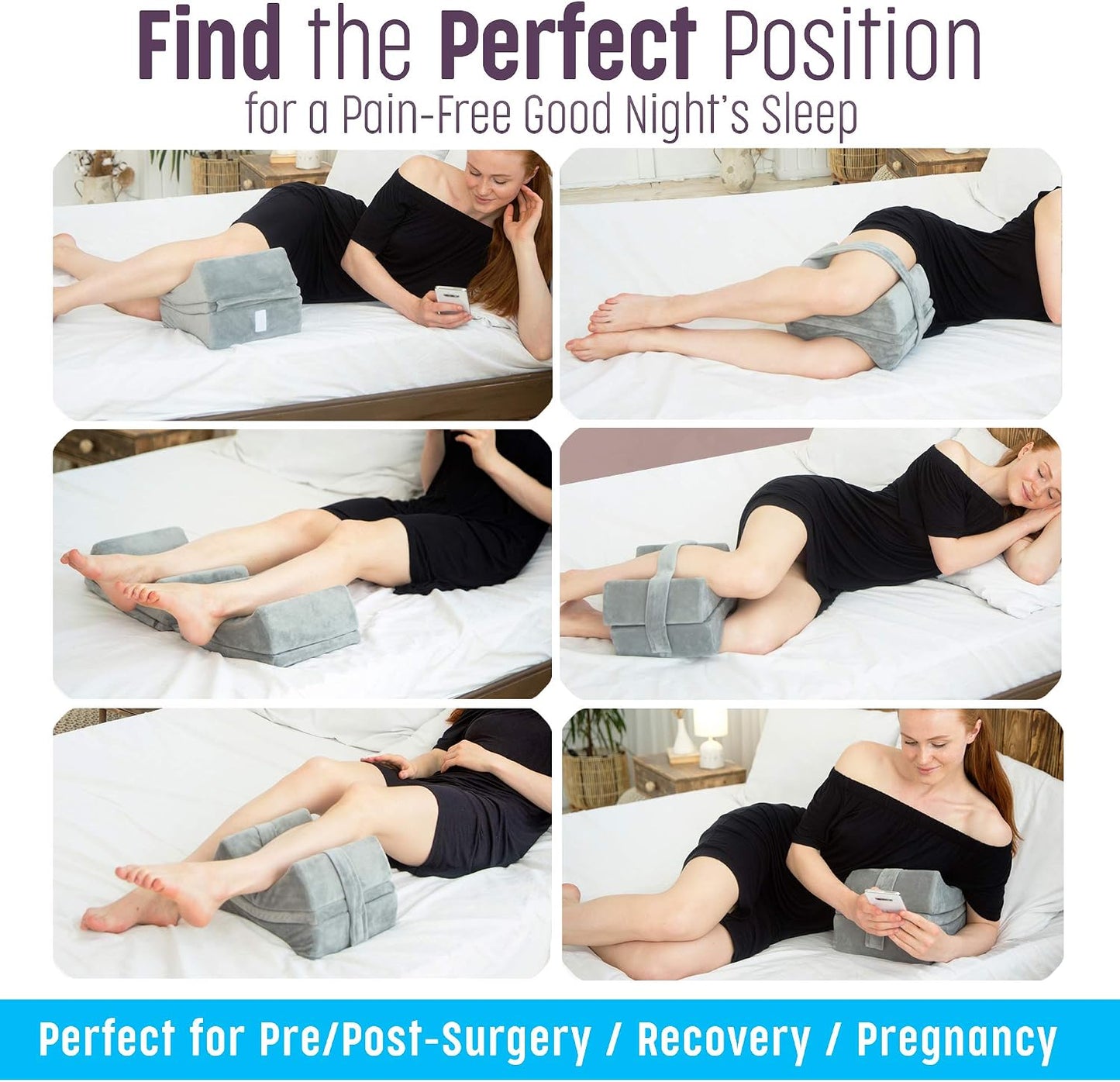 Thick Extra Firm Knee Pillow for Side Sleepers - Memory Foam Leg Pillow for Hip, Back & Knee Support, Large Between-the-Knees Cushion, Removable Layers & Strap