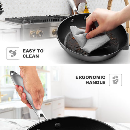 Frying Pan Nonstick - 10" Non Stick Frying Pan with Lid Splatter Screen - Lightweight Aluminum Fry Pan Skillet Includes Spatula - 2" Deep Egg Pan, PFAS-Free and PFOA Free, Dishwasher Safe, Oven Safe