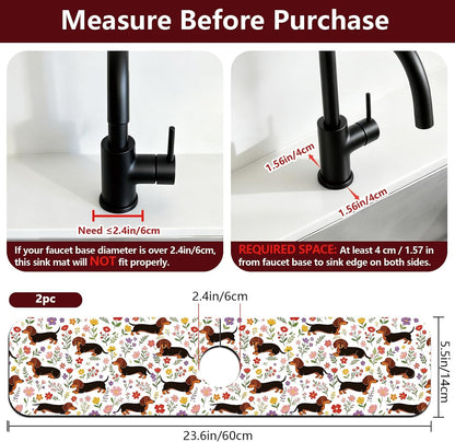 2Pcs Peonies Kitchen Sink Splash Guard Faucet Mat Vintage Florals Faucet Mat For Bathroom Kitchen 5.5x23.6In