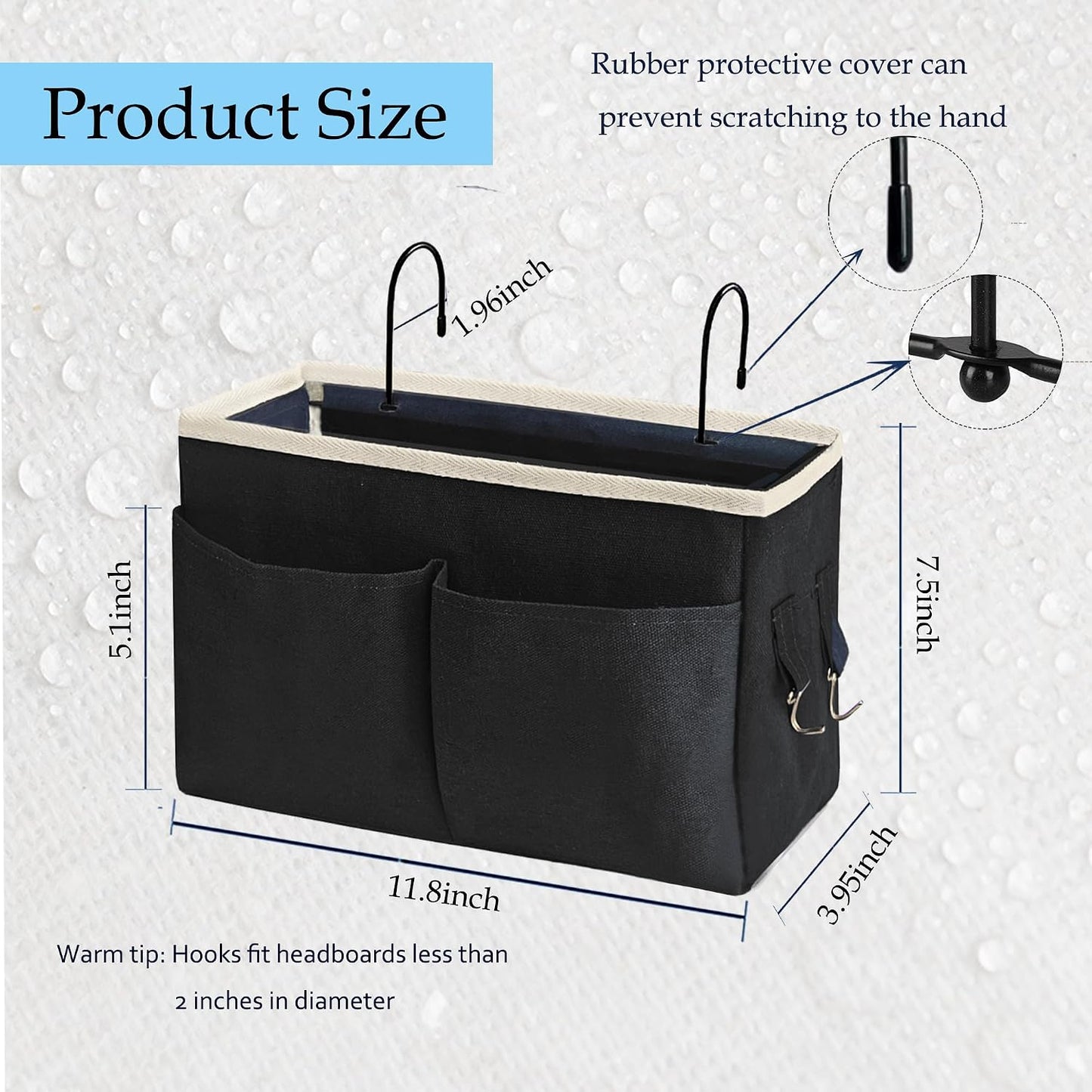 Bedside Caddy Bedside Hanging Storage Basket Multi-Function Organizer Caddy for Bunk and Hospital Beds Dorm Rooms Bed Rails, Can be Placed Glasses Books Mobile Phones（Navy Blue）