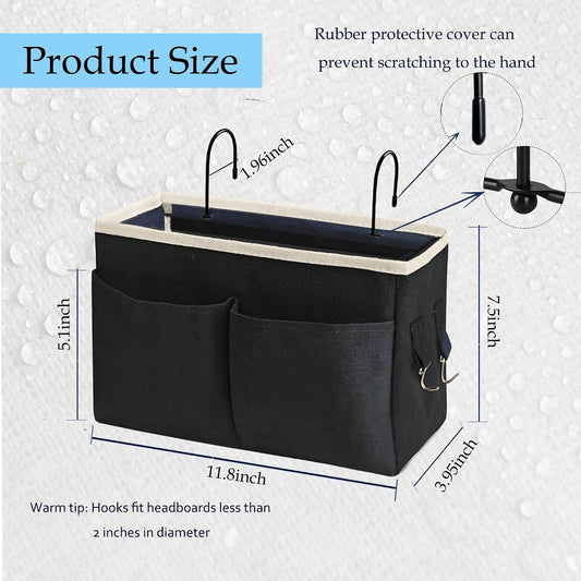 Bedside Caddy Bedside Hanging Storage Basket Multi-Function Organizer Caddy for Bunk and Hospital Beds Dorm Rooms Bed Rails, Can be Placed Glasses Books Mobile Phones（Navy Blue）