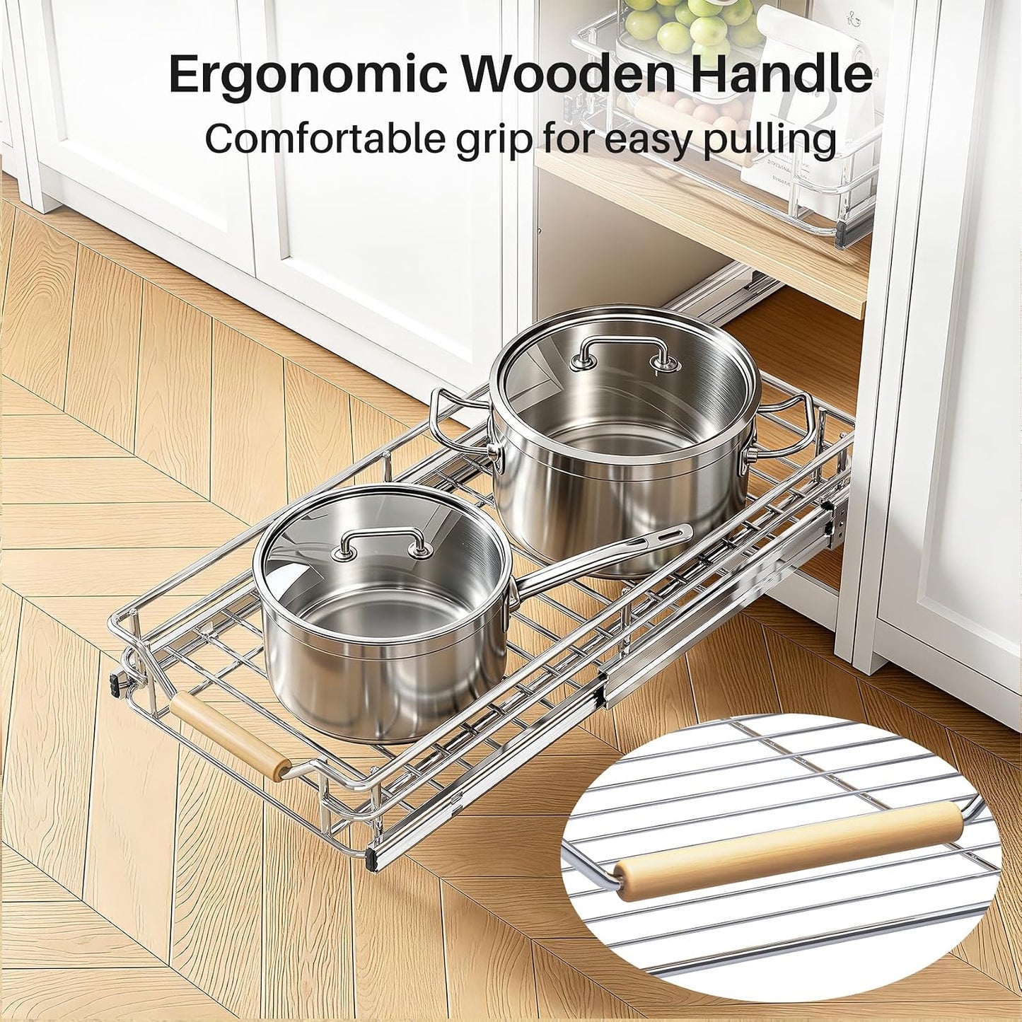 Pull out Cabinet Organizer, 15"W X 21"D, Heavy Duty Smooth Sliding Under Cabinet Shelves for Pots and Pans, Full-Extension Roll out Drawers, Slide out Organization for Home Kitchen Pantry