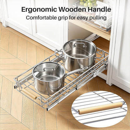Pull out Cabinet Organizer, 15"W X 21"D, Heavy Duty Smooth Sliding Under Cabinet Shelves for Pots and Pans, Full-Extension Roll out Drawers, Slide out Organization for Home Kitchen Pantry