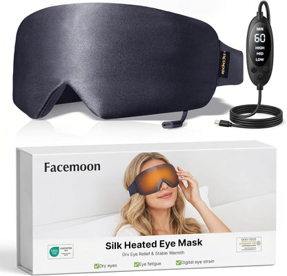 Heated Eye Mask for Dry Eyes, USB Powered Silk Warm Compress for Eyes | Electric Eye Heating Pad with 3 Heat Levels & 4 Timer, Washable Dry Eye Mask for Blepharitis, Stye, MGD, Sinus Pressure, Blue