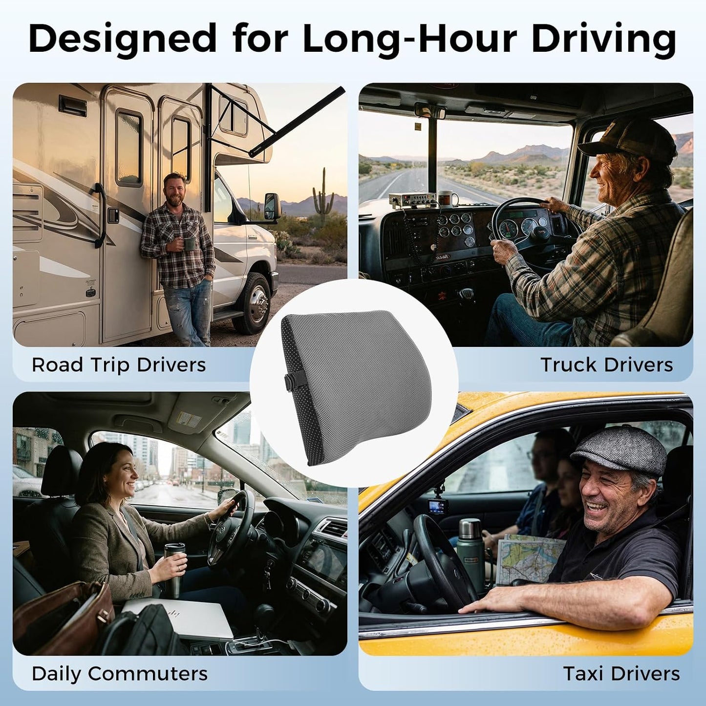 Lumbar Support Pillow for Car & Office Chair - High-Density Memory Foam Back Cushion for Sciatica & Lower Back Pain Relief - Non-Slip Support for Long Commutes & Desk Workers (Black)