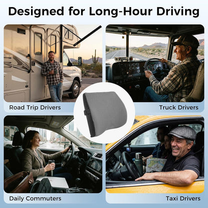 Lumbar Support Pillow for Car & Office Chair - High-Density Memory Foam Back Cushion for Sciatica & Lower Back Pain Relief - Non-Slip Support for Long Commutes & Desk Workers (Black)