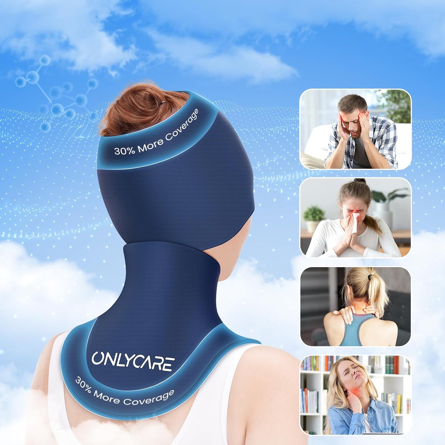 ONLYCARE Migraine Relief Cap, Headache Relief & Neck Ice Pack Wrap Gel Set | Upgrade Headache Cap and Shoulder Cold Pack, Hot & Cold Compress, FSA-HSA Eligible, Relief of Pain, Swelling, Office Pressure