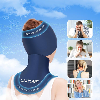 ONLYCARE Migraine Relief Cap, Headache Relief & Neck Ice Pack Wrap Gel Set | Upgrade Headache Cap and Shoulder Cold Pack, Hot & Cold Compress, FSA-HSA Eligible, Relief of Pain, Swelling, Office Pressure