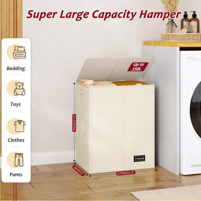 195L Laundry Hamper 3 Section,Large Laundry Hamper with Lid,Dirty Clothes Hamper with 3 Inner Bags,Collapsible Laundry Basket Organizer for Laundry Room,Bedroom,Laundry Sorter Hamper 3 Compartment