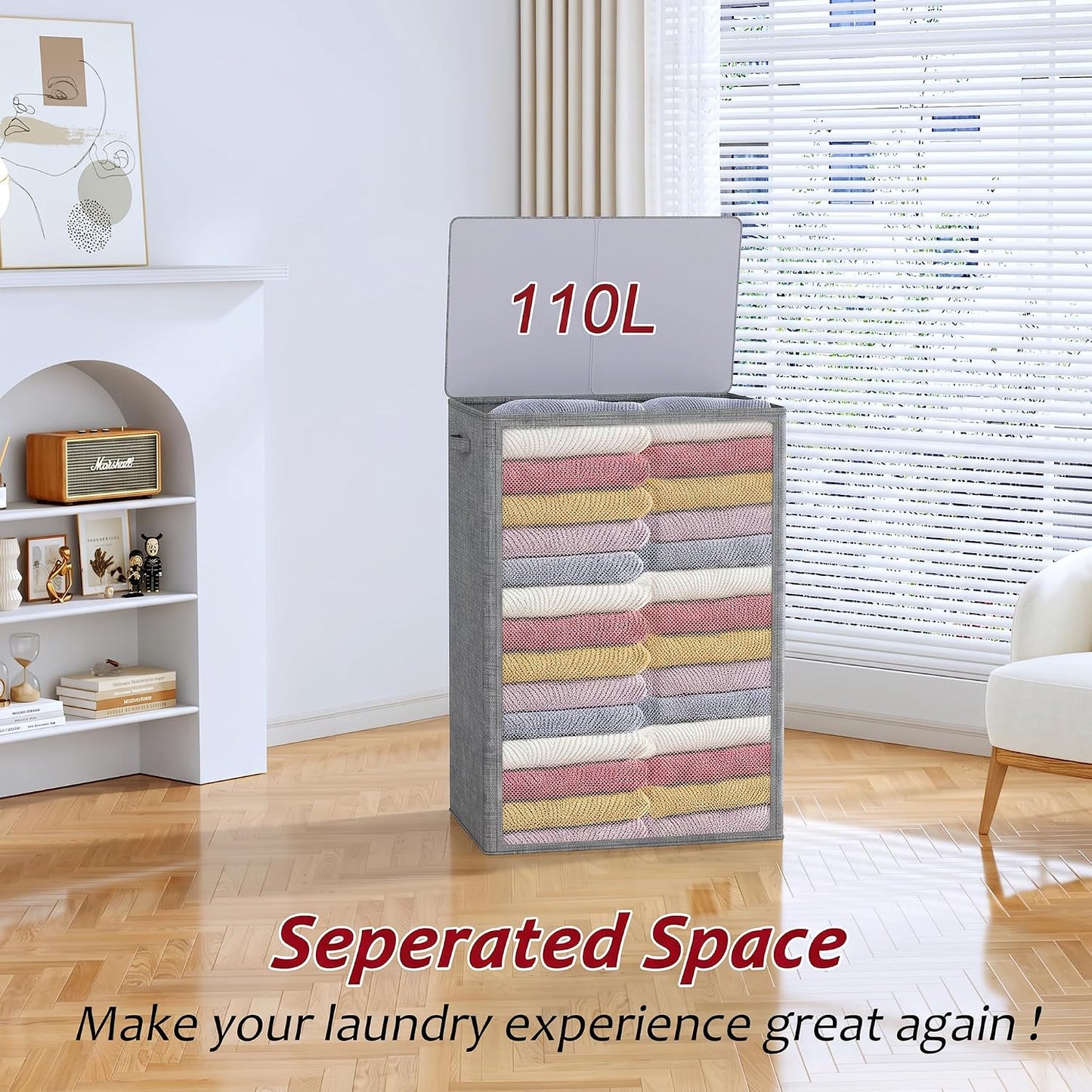 195L Laundry Hamper 3 Section,Large Laundry Hamper with Lid,Dirty Clothes Hamper with 3 Inner Bags,Collapsible Laundry Basket Organizer for Laundry Room,Bedroom,Laundry Sorter Hamper 3 Compartment