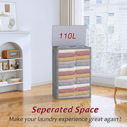 195L Laundry Hamper 3 Section,Large Laundry Hamper with Lid,Dirty Clothes Hamper with 3 Inner Bags,Collapsible Laundry Basket Organizer for Laundry Room,Bedroom,Laundry Sorter Hamper 3 Compartment