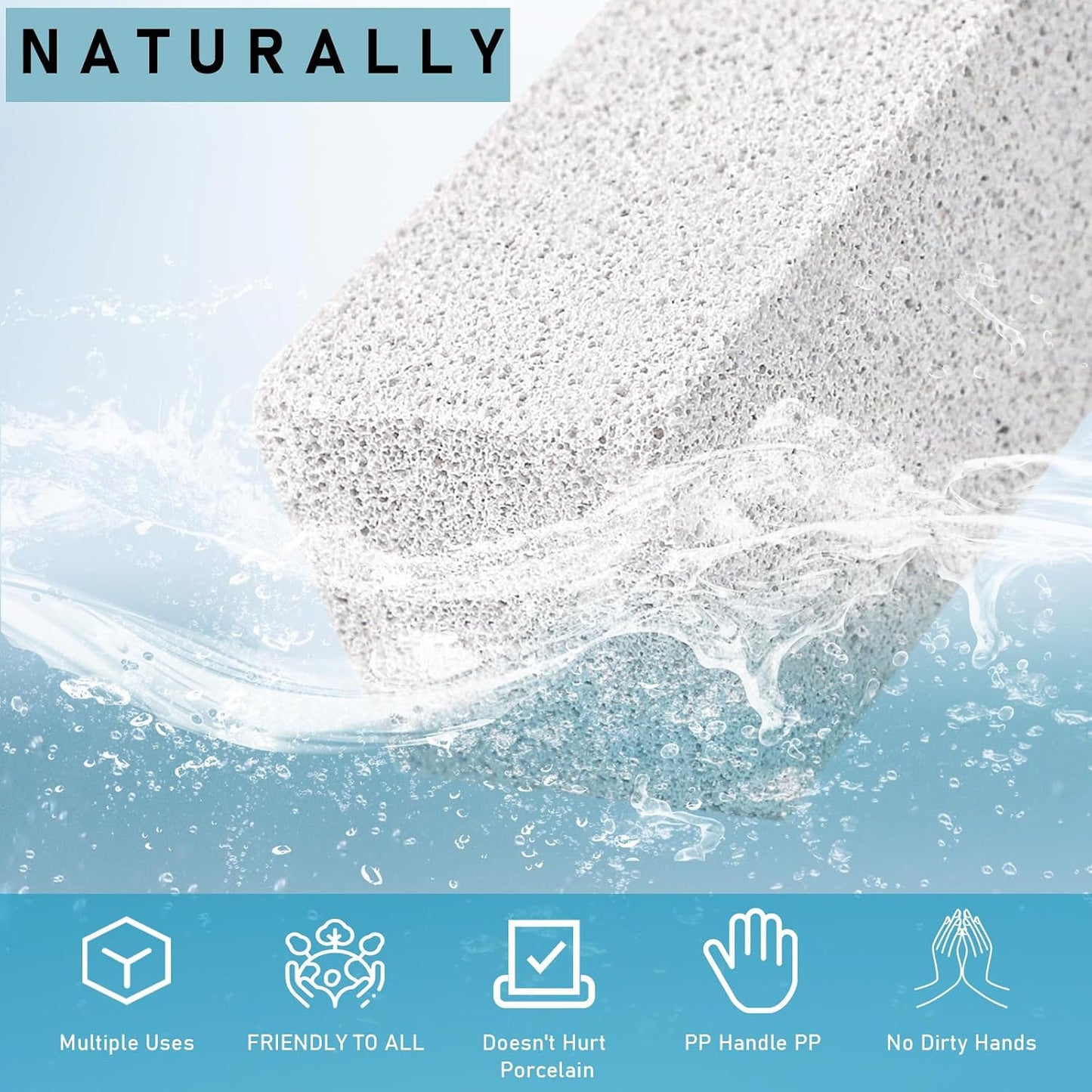 Pumice Cleaning Stone, 2 Pack Toilet Bowl Cleaner Toilet Brush, Gray | Non-Slip Long Plastic Handle, for Kitchen, Bath, Pool, Household Cleaning