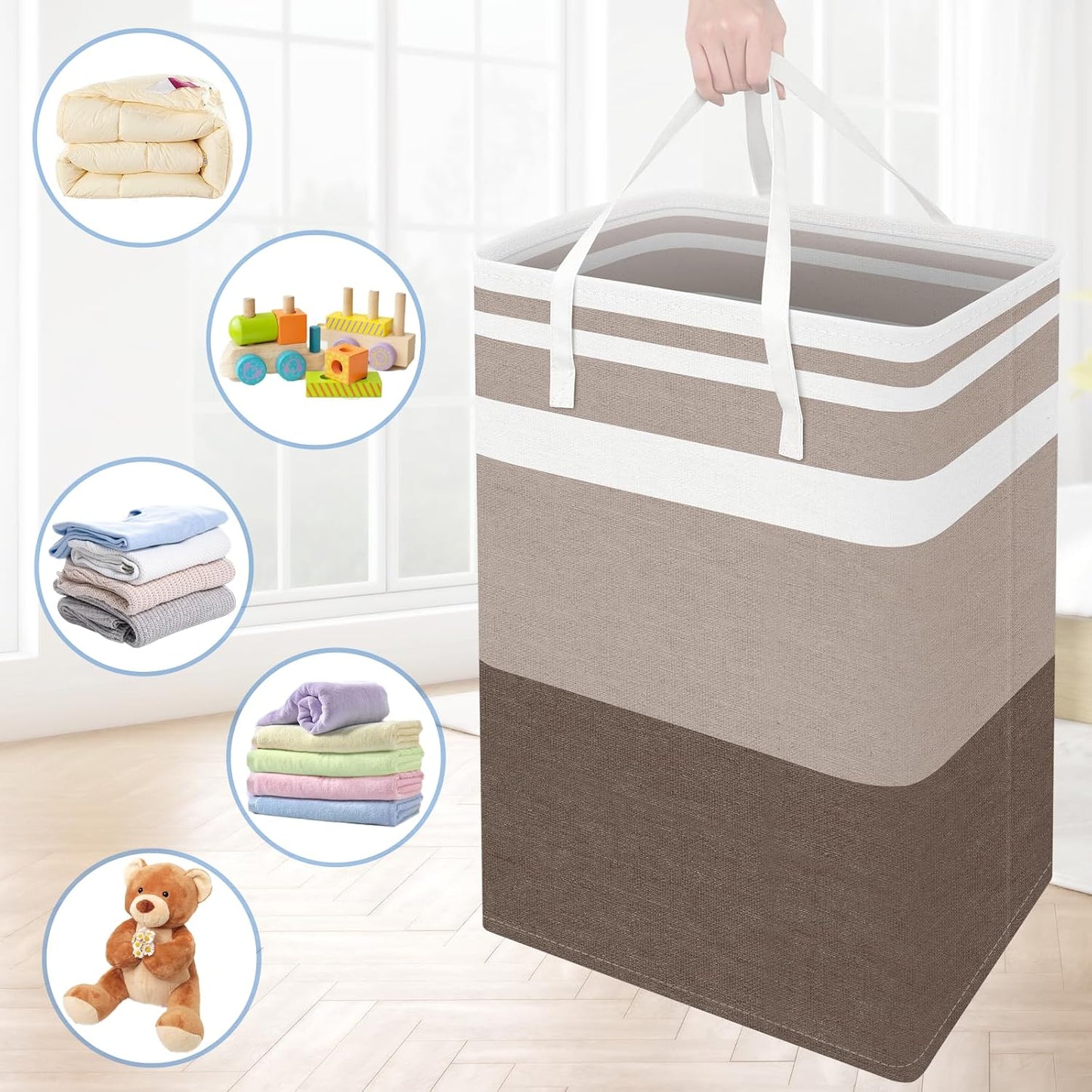 BlissTotes 3-Pack Laundry Basket, Collapsible Laundry Hamper, Grey, 75L | Laundry Clothes Hamper, Hampers for Bedroom, Freestanding Hamper with Handles, Clothes Laundry Basket