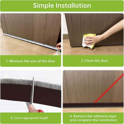 2 PCS Brush Door Sweep, Draft Stoppers Bottom, 2" W x 39" L, Black | No Residue, Strong Adhesive Draft Stopper with Brush for Interior Door, Bottom Seal Strip for Protection Against Bug, Dust