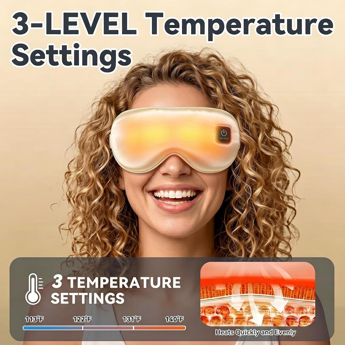 Cordless Heated Eye Mask for Dry Eyes Relief, Rechargeable Warm Eye Compress with 3 Temps, Washable Cover & Bonus Shell, Electric Eye Heating Pad for Sleep, Stye, Travel