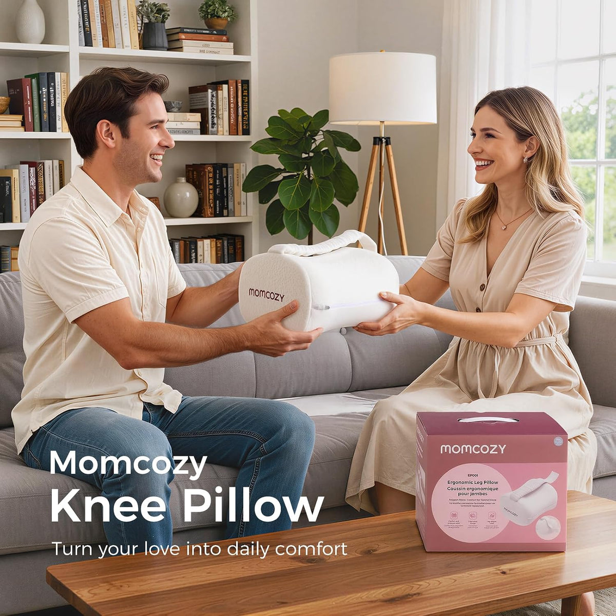 Momcozy Knee Pillow for Side Sleepers, Soft Memory Foam & Pinch-Free Design