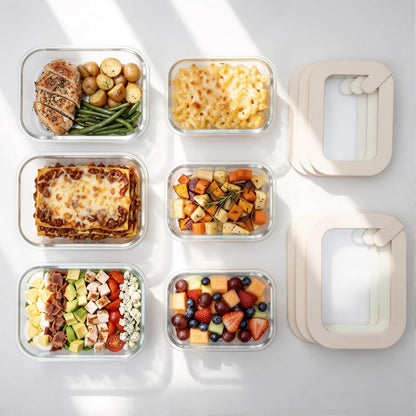 Glass Food Storage Containers with Glass Lids, Microwave Safe Food Container Set, Aitight Meal Prep Container Set, BPA Free, 2 extra Colanders, LeakProof, 2 Pack of 60oz