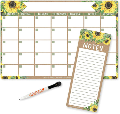 Hadley Designs Magnetic Calendar for Refrigerator - Kraft White Magnetic Dry Erase Calendar, Dry Erase Calendars for Wall, Magnet Fridge Calendars, Notepad for Fridge with Magnet