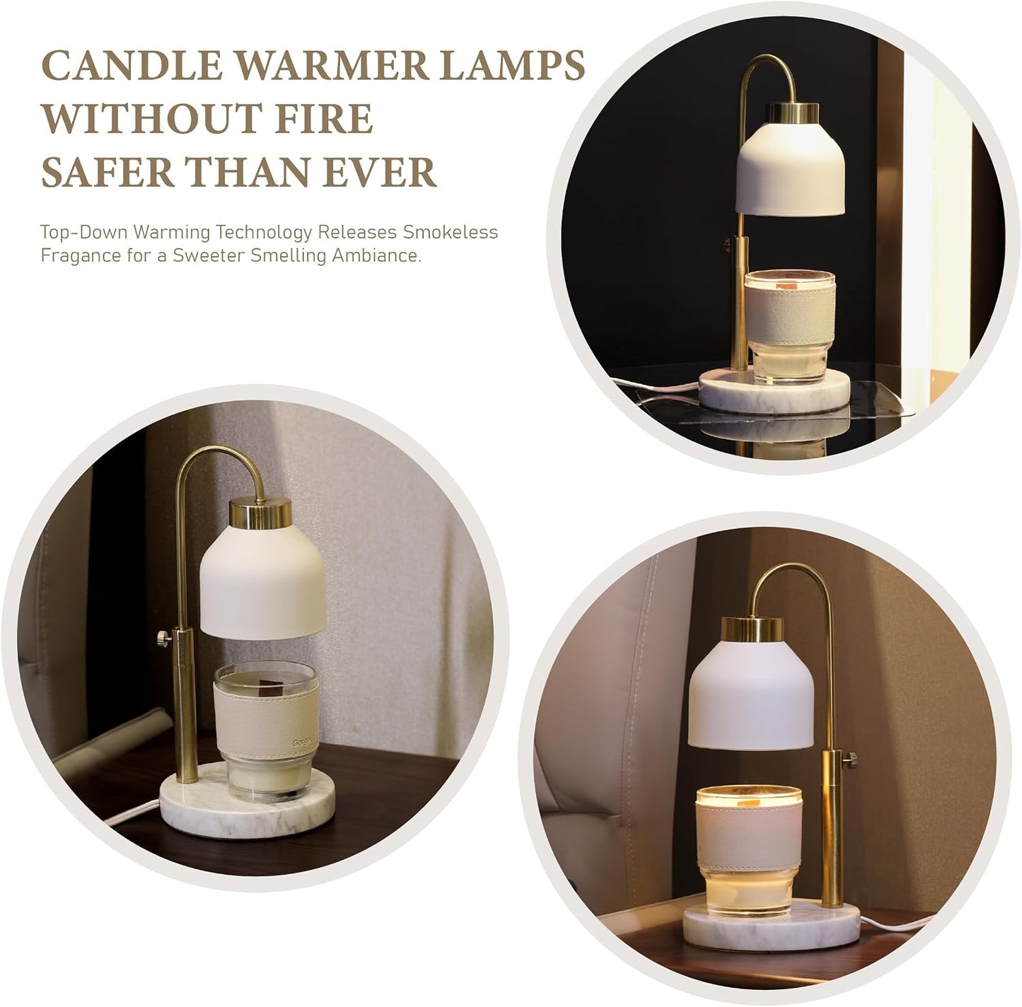 AIKUT Candle Warmer Lamp, with 2 Bulbs,Timer & Dimmer,Compatible with Large Yankee Candle Jars,3 Wick Candles,Height Adjustable Electric Top Melter,110-120v, (Black Marble)