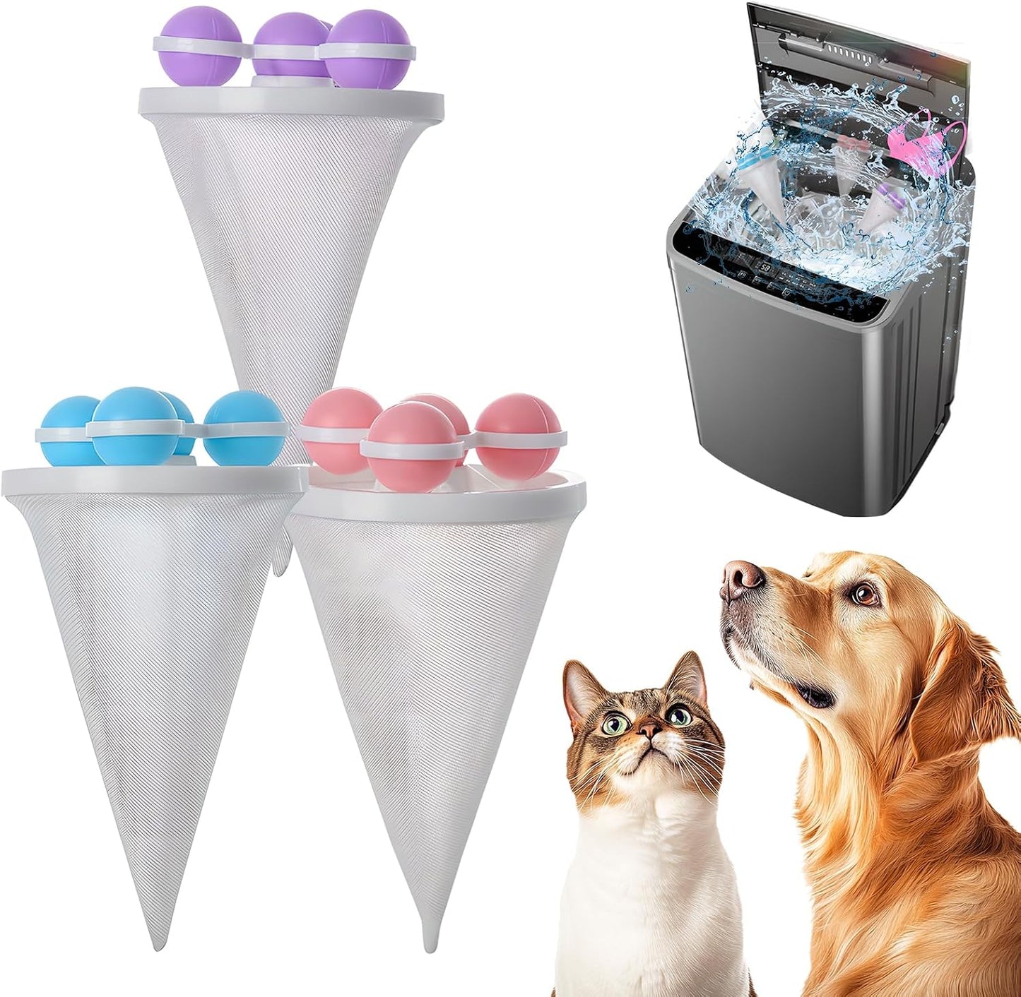 3PCS Washing Machine Lint Catcher, Floating Washing Machine Filter Bags, Reusable Washing Machine Hair Filter Mesh Bags, Laundry Lint Catcher for Washing Machine (Mix)