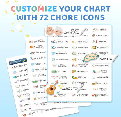Upgraded Slider 4 in 1 Reward Chart for Kids, Reusable Bedtime/Morning/Daily Routine Chart for Kids, Magnetic Chore Chart for Kids Toddlers, Sticker Chart for Kids Behavior Chart for Kids at Home