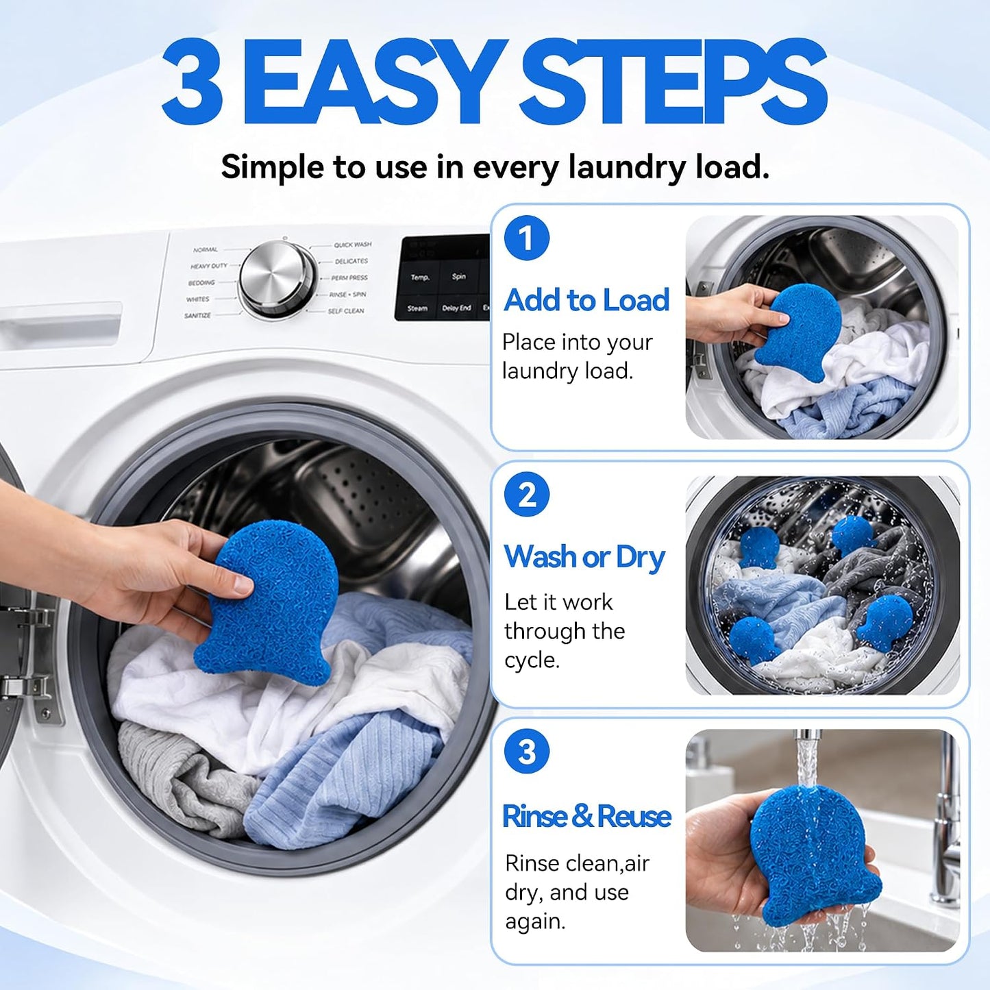 6 Pack Pet Hair Remover for Laundry, Reusable Washer & Dryer Lint Catcher for Dog & Cat Hair, Helps Reduce Fur on Clothes, Blankets, Bedding, Couch & Car Seats (Blue)