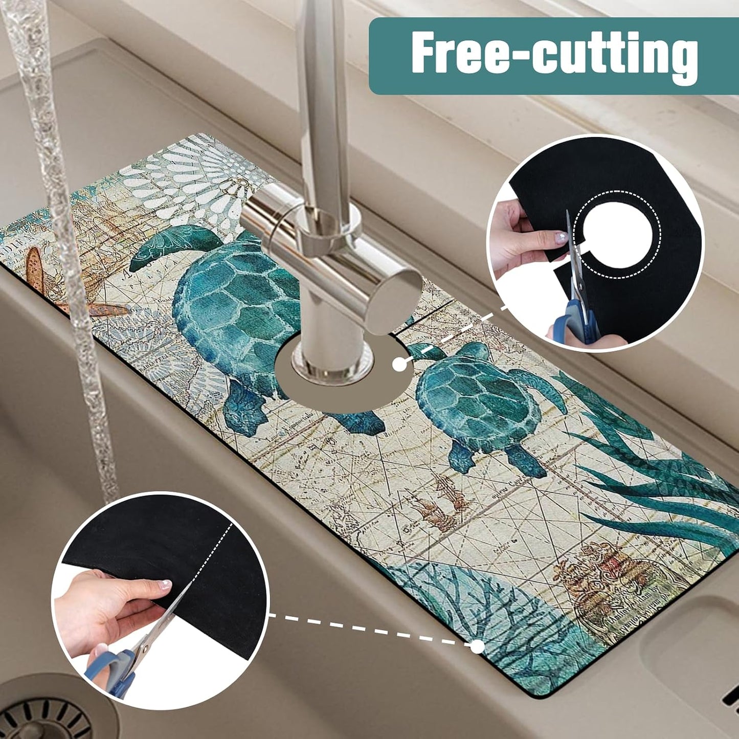 Kitchen Sink Splash Guard Faucet Mat 24" X 5.5" Tropical Leavesl Absorbent Fast Drying Mat Faucet Draining Mat Sink Splash Guard Behind Faucet Drip Catcher for Kitchen Bathroom