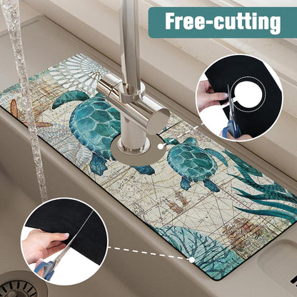 Kitchen Sink Splash Guard Faucet Mat 24" X 5.5" Tropical Leavesl Absorbent Fast Drying Mat Faucet Draining Mat Sink Splash Guard Behind Faucet Drip Catcher for Kitchen Bathroom