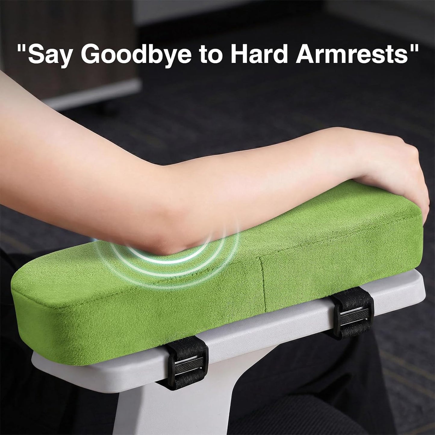 Smiry Memory Foam Office Chair Armrest Pads, Non-Slip Armrest Cushion | Ergonomic Arm Rest Pads with Adjustable Buckles and Straps, Elbow Relief for Desk, Gaming & Wheelchair, Black, Set of 2