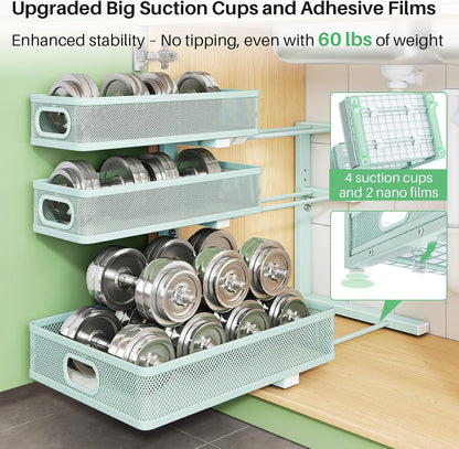 Kitstorack Under Sink Organizer, 2-Pack 3-Tier Height Adjustable Thickened Metal Pull out Cabinet Organizer Shelf, Slide out Storage Drawer Rack for Bathroom Kitchen Pantry Home Laundry Organization