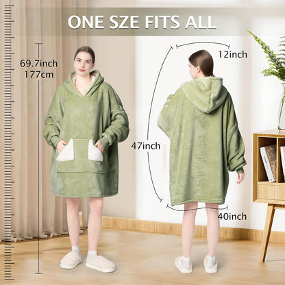 Wearable Blanket Hoodie, Oversized Sherpa Fleece Sweatshirt Blanket with Giant Hood Pocket and Sleeves for Adult, Warm & Cozy Grey Blanket Gifts for Women